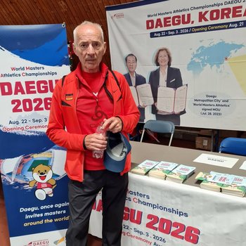 Friedhelm Adorf hat schon die nächsten Weltmeisterschaften im Fokus. Die "WORLD MASTERS ATHLETICS CHAMPIONSHIPS" werden 2026 in Daegu/Korea ausgetragen. (Foto: Elenore Adorf)